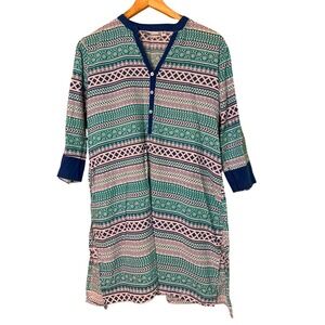 Westside Womens Cotton Swim Cover Up Teal Navy Geometric Print Size M Resort